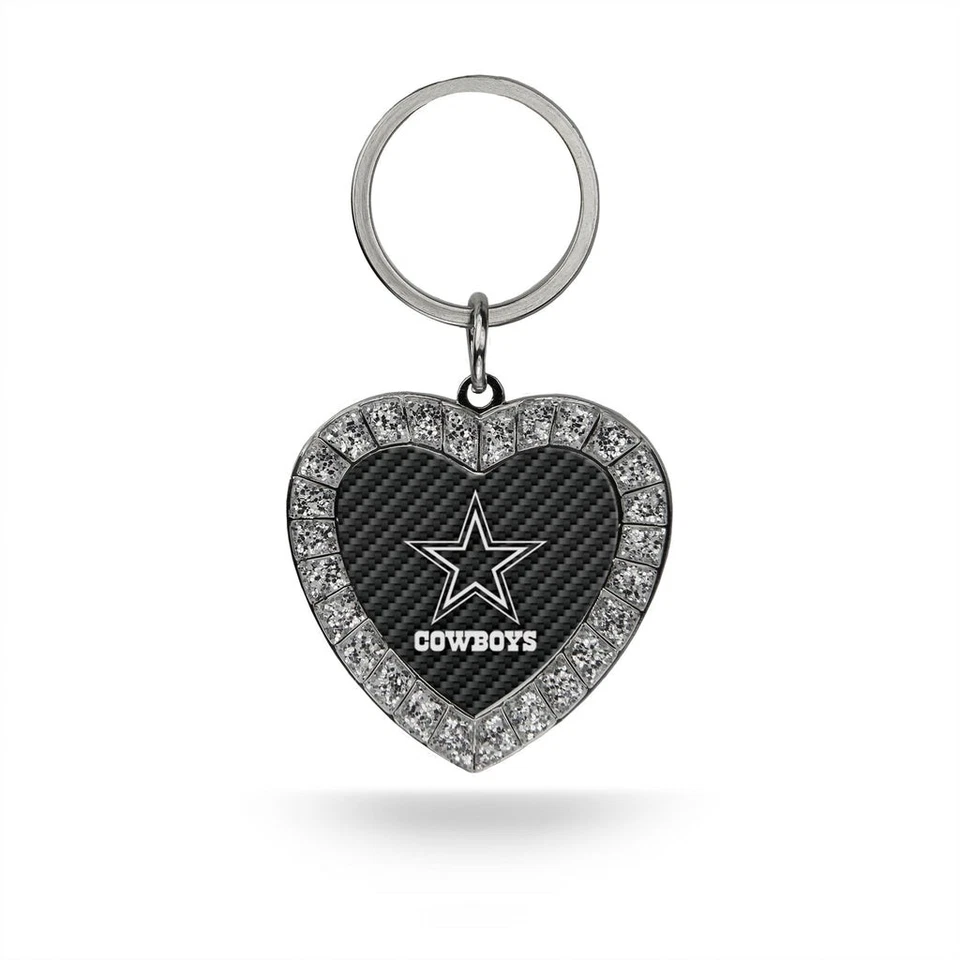 Dallas Cowboys Carbon Fiber Design Rhinestone Heart Key Chain - Image 1 of 1