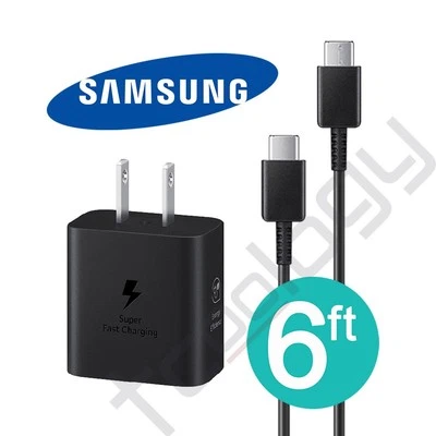 Adaptador de corriente USB-C súper rápido original Samsung Galaxy S25 S24 de 25 W y cable de 6 pies Foto 1 de 2