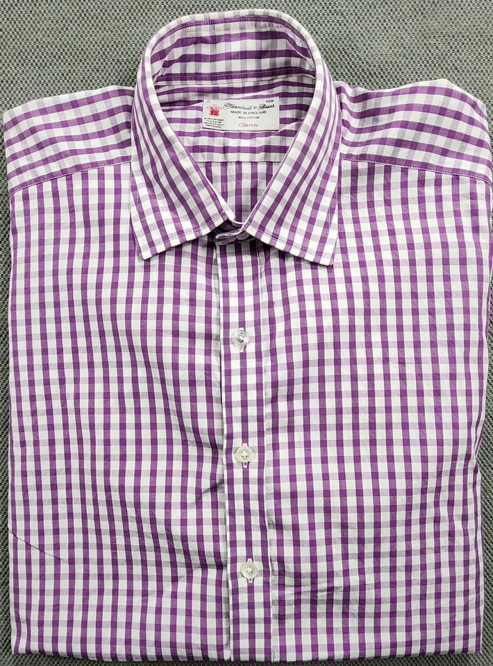 Turnbull & Asser  Purple/white Check Cotton Dress Shirt  17-43 Classic - Image 1 of 4