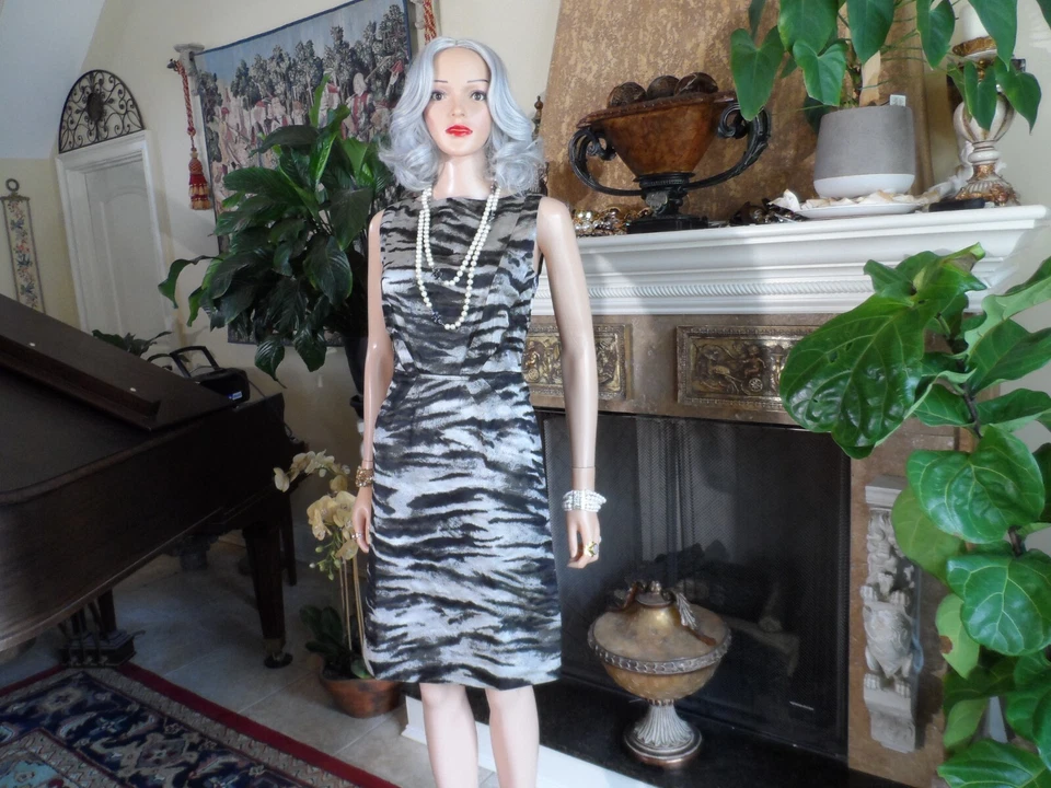 Vestido justo Lanvin marrom/cinza estampa múltipla mistura de seda jacquard tamanho FR 38 -EUA 6 - Imagem 1 de 4