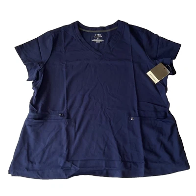 白色十字磨砂上衣女式 3XL 码蓝色 V 领口袋驱液剂 — 第 1/4 张图片