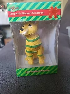 Yellow Dog In Green Ribbon 2012 Christmas Ornament Pet Holiday In Box - Picture 1 of 3
