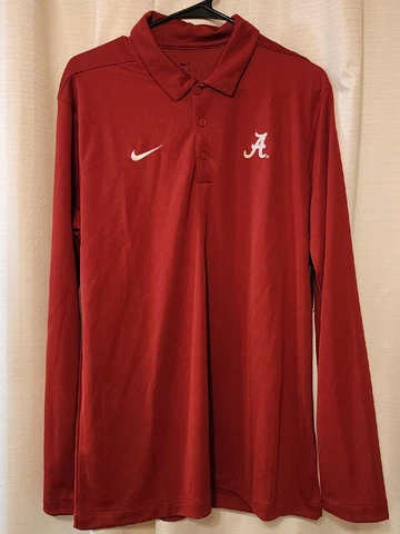 Nike Dri-Fit NCAA Alabama Crimson Tide Men's L Red Polo Shirt Long Sleeve Sport Cover