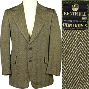 1970s Vintage Leisure Jacket Sport Coat Blazer Brown Herringbone Poly 40 - Picture 1 of 10