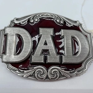 1987 DAD Pewter Belt Buckle Red Enamel Siskiyou NOS - Picture 1 of 9