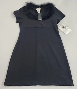 Vintage E.C.E.G. dress womens L Large USA black 8365 stretch faux fur collar $39 - Picture 1 of 13
