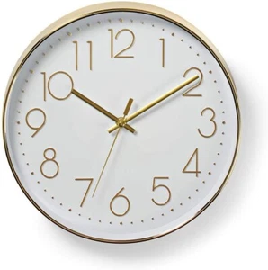 Nedis Kitchen Wall Clock 30cm Diameter Easy To Read Numbers Gold Office Study - Picture 1 of 6