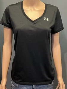 Women's Under Armour Size Small Black HeatGear V-Neck Short Sleeve Tee - Picture 1 of 4