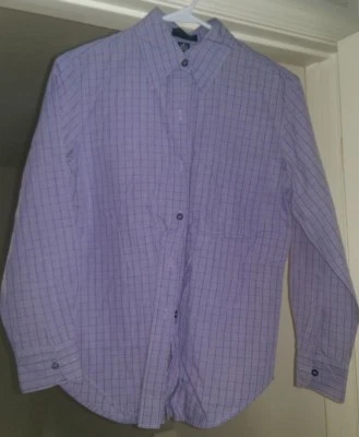 Camisa Blusa Top Anne Klein Mujer Talla M Mediana Púrpura Negra Blanca A Cuadros Foto 1 de 4