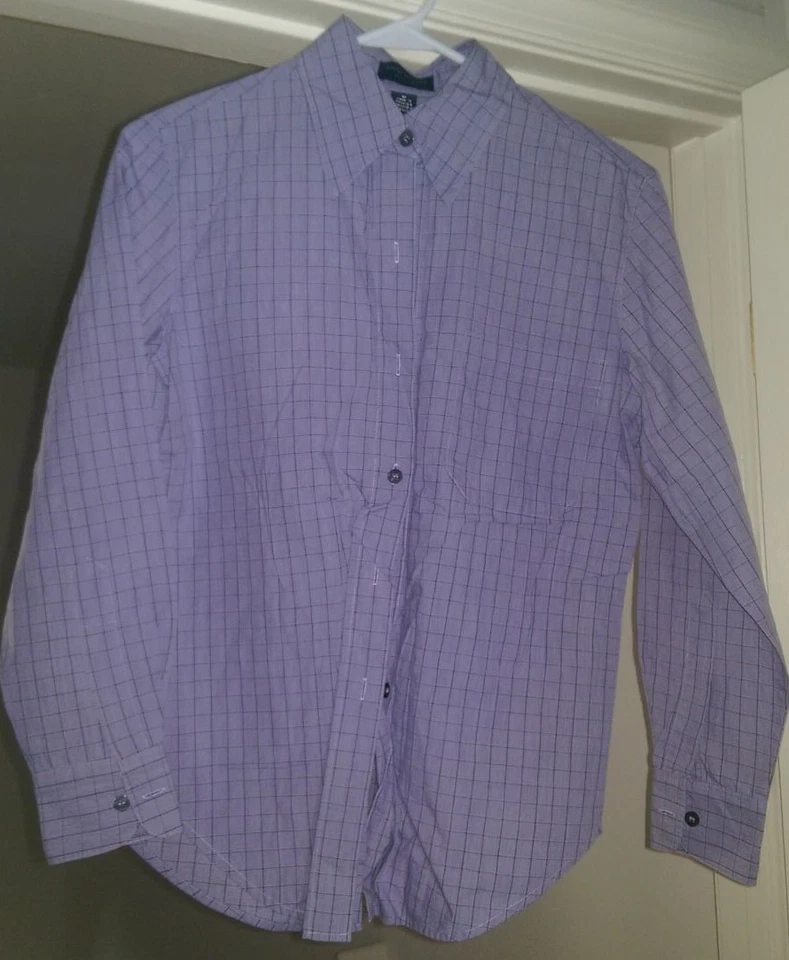 Anne Klein женская рубашка блузка размер M средний фиолетовый черный белый клетку - Изображение 1 из 4