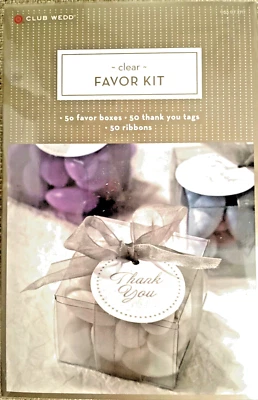 Favor Boxes 50 clear, Silver Ribbons & TY tags Weddings/BDays /Anniversary/Party - Image 1 of 2