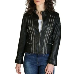 YES ZEE Women's Jacket with Glitter Jacket Short Jacket Eco-Leather J406/G100 - Picture 1 of 5