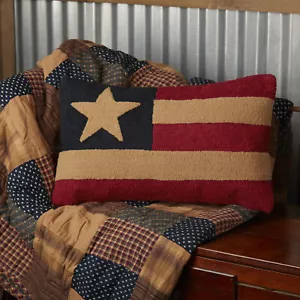 Primitive 14"x22" American Flag Hooked Pillow Red Patch Holiday Decor VHC Brands - Picture 1 of 7