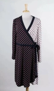 NWT Tommy Hilfiger Black White Stars Poly Long Sleeve Wrap Dress Size 18 - Picture 1 of 6