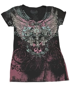 AXR Xzavier Shirt Womens Medium Wing Cross Cyber Biker Bling - Picture 1 of 3
