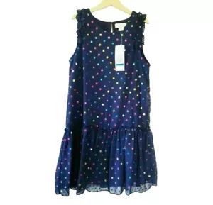 NEW Peek Holiday Dress Metallic Multicolor Dot Tulle Navy Chiffon Girl 12 - Picture 1 of 4