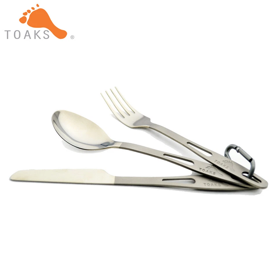 TOAKS Titanium 3-Pcs/Set Spoon Fork Knife Ultralight Camping Cutlery Utensil Set - Image 1 of 4