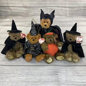 TY Attic Treasures Retired Halloween Witch Wizard Bat Pumpkin Teddy Bear Bundle - Picture 1 of 13