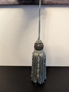 (1) Ornate 8" Light Blue / Tan thread and Beaded Tassel - Picture 1 of 5