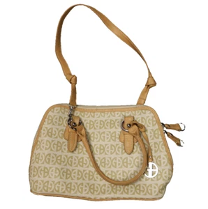 Giani Bernini Faux Leather Trim Logo Purse Shoulder or Hand Bag Pockets Tan - Picture 1 of 24