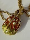 JOAN RIVERS Lily Of The Valley Enamel Egg Pendant Necklace Pearl Accents *flaw*