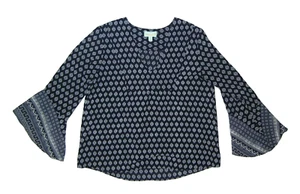 VERONICA M. Navy Blue Flare Sleeve CASUAL SHIRT Usa Made Summer Style Sz Women M - Picture 1 of 5