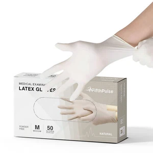 FifthPulse Medical Exam Latex Powder Free Disposable Gloves 50 Ct Med Natural - Picture 1 of 8