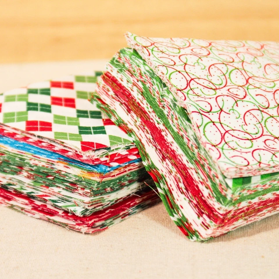 60 Charm Squares Pack Cotton Christmas Fabric Quilted Fabric DIY Holiday Sewing - Image 1 of 4