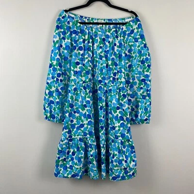 Mini Vestido J.CREW Cuello Redondo Algodón Talla 10 Azul Verde Blanco Mangas 3/4 BQ054 Foto 1 de 4