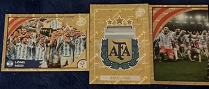 2024 Panini Copa America Lionel Messi Gold Foil Sticker + Argentina Team / Badge - Picture 1 of 2