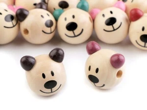 (1,00€/St.) 5 Holzperlen Teddy 25x24mm Teddykopf bunt basteln fädeln Holz - Bild 1 von 1