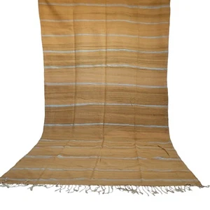 Vintage Handmade Moroccan Beige Rug Grey Stripe Fringe Berber Tribal Wool Carpet - Picture 1 of 24