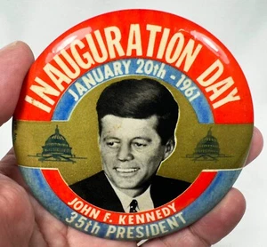 Vintage Inauguration Day January 20th, 1961 John F. Kennedy large pinback 3.5" - Picture 1 of 6