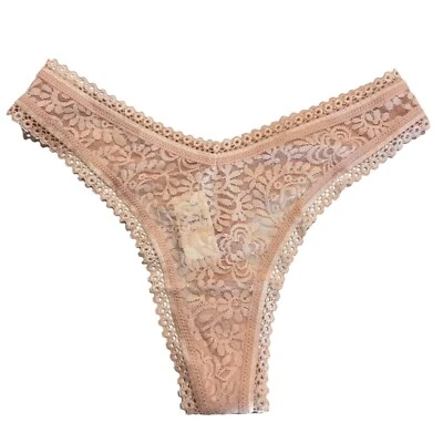 NUEVO CON ETIQUETAS AERIE Tanga Corte Alto Talla M-L Rosa Claro Encaje Foto 1 de 4