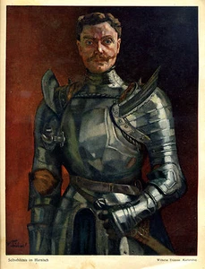 Wilhelm Trübner--Selbstbildnis im Harnisch - Jugendstil- Coloriert - aus 1911   - Picture 1 of 1