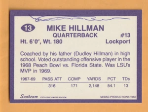 Mike Hillman LSU Tigers AUTO Signed 1983 Sunbeam Card Lockport Louisiana - Picture 1 of 2