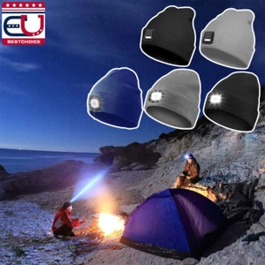 LED Unisex Beanie Warm Hat with 4 Mode Light Rechargeable Headlamp Winter Knit - Picture 1 of 22