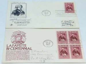 Lafayette Bi-Centennial 1957 3c FDI Cover Lot of 2 - Picture 1 of 4