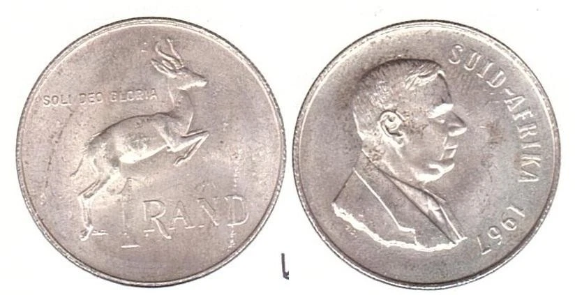 South Africa - 1 Rand 1967 XF / VF silver in a holder  Lemberg-Zp - Image 1 of 1