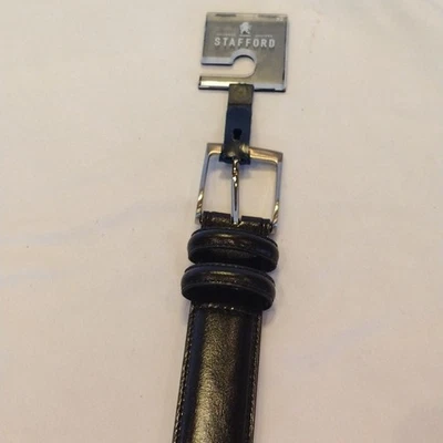 Cinturón de cuero Stafford para hombre talla 32 negro plateado herrajes negocios preppy nuevo con etiquetas Foto 1 de 4