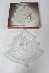 Celebrations Plate Pressed Glass Christmas Tree with Warmest Wishes 7.5 inch - Picture 1 of 4