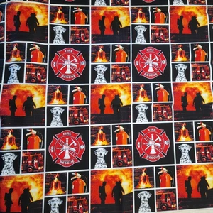 Cotton Fabric Firefighter Fire Rescue Dalmatian Truck Flames 21" x 44" Sykel - Picture 1 of 13
