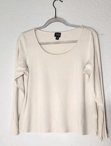 Eileen Fisher Silk White Long Sleeve Scoop Neck Size PL - Picture 1 of 9
