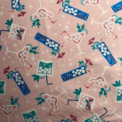 Tropical Drinks Pink Blue Pink 2 yards Flannel Fabric Material #BT - Image 1 of 2