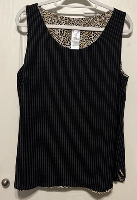 Chico's Animal Print & Pinstripe Reversible Woven Dressy Tank Size 2 (12/14) NWT - Image 1 of 4