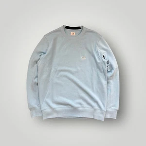 CP Company Blue Cotton Fleece Crewneck Jacket Logo Detail Men M - Picture 1 of 6
