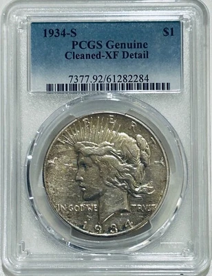 Dólar de plata S Peace 1934 graduación profesional XF detalles fecha difícil paz Foto 1 de 4