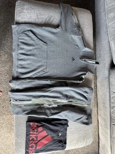 Adidas Boys Grey w/ Camo Stripes Hoodie, Sweats and Shirt L Large 14/16 YL - Picture 1 of 7
