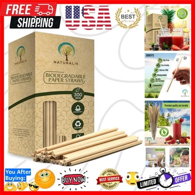 300/1000-Pack Extra Durable Brown Paper Straws Biodegradable-  Toxin Free Pap... - Image 1 of 4
