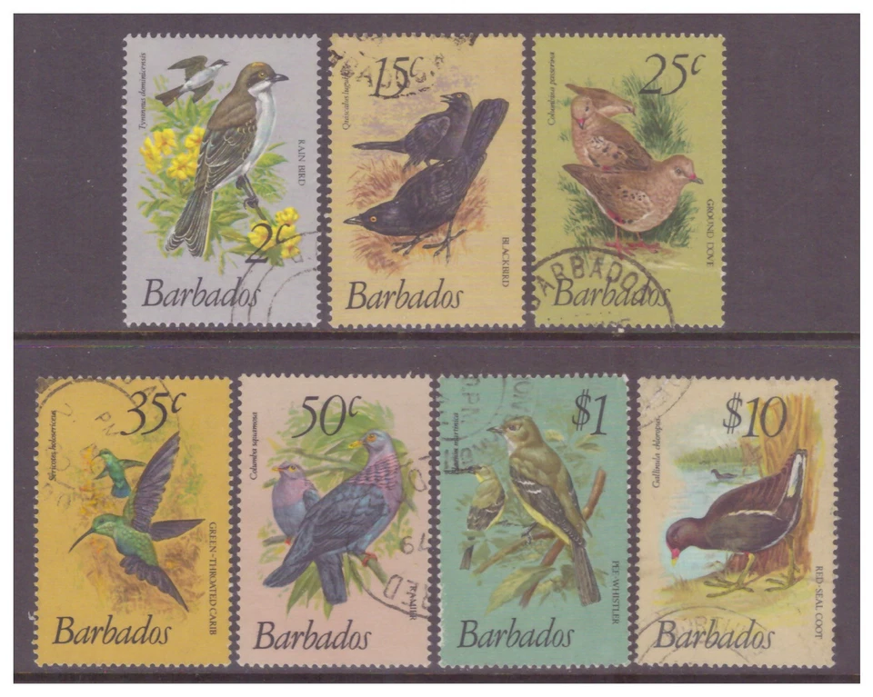 Barbados 1979 Pájaros x 7 sellos a $10 (SG638) Usado Foto 1 de 1